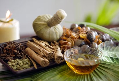 Preparing some ayurvedic medicine for relief in pain